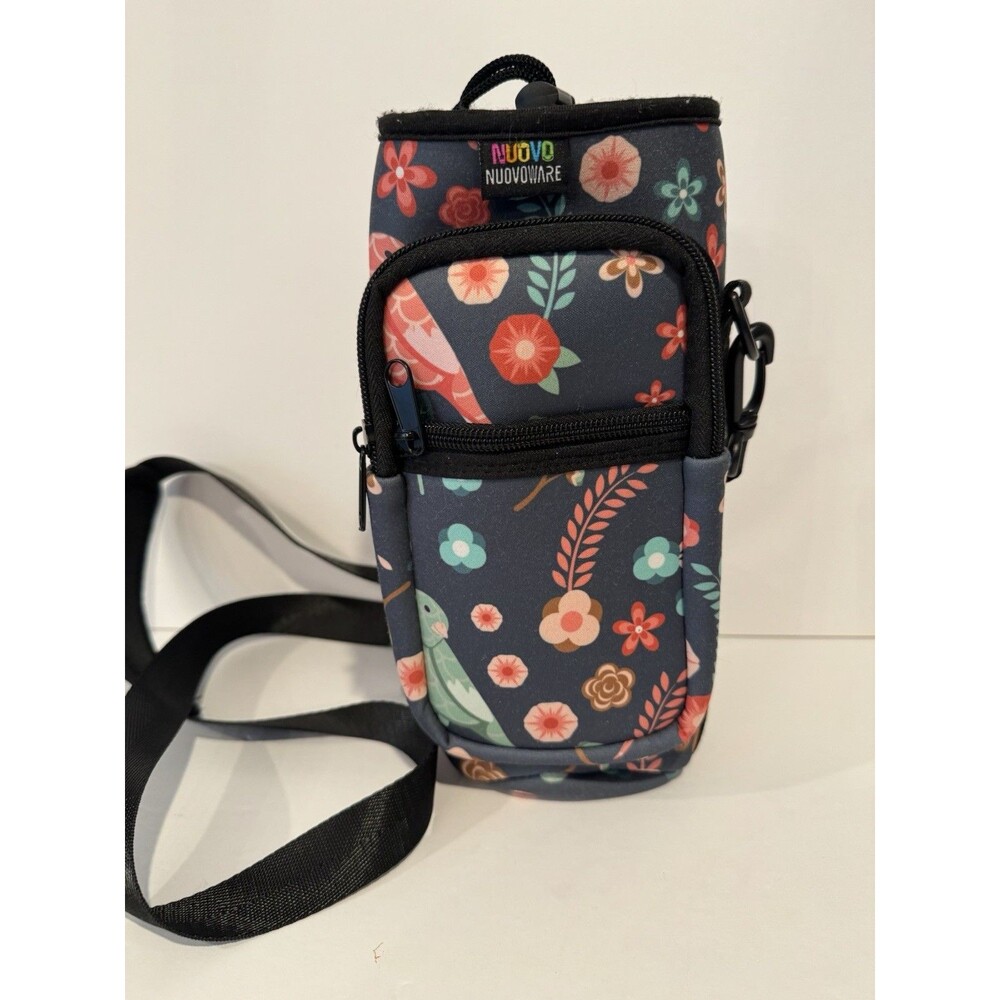 Nuovo Navy/Multicolor Floral Crossbody Bag Zip, water bottle,Adjustable Strap